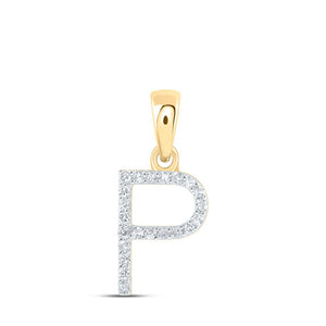 Diamond Initial & Letter Pendant | 10kt Yellow Gold Womens Round Diamond P Initial Letter Pendant 1/10 Cttw | Splendid Jewellery GND