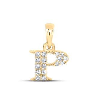 Diamond Initial & Letter Pendant | 10kt Yellow Gold Womens Round Diamond P Initial Letter Pendant 1/10 Cttw | Splendid Jewellery GND