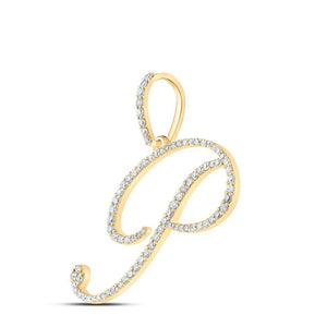 Diamond Initial & Letter Pendant | 10kt Yellow Gold Womens Round Diamond P Initial Letter Pendant 1/2 Cttw | Splendid Jewellery GND