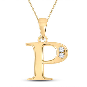 Diamond Initial & Letter Pendant | 10kt Yellow Gold Womens Round Diamond P Initial Letter Pendant 1/20 Cttw | Splendid Jewellery GND