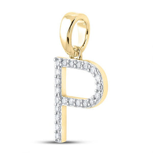 Diamond Initial & Letter Pendant | 10kt Yellow Gold Womens Round Diamond P Initial Letter Pendant 1/6 Cttw | Splendid Jewellery GND