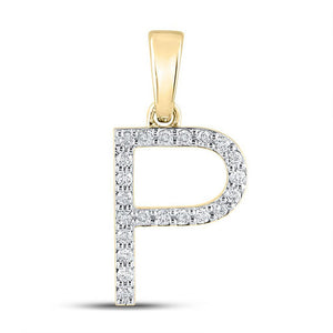 Diamond Initial & Letter Pendant | 10kt Yellow Gold Womens Round Diamond P Initial Letter Pendant 1/6 Cttw | Splendid Jewellery GND