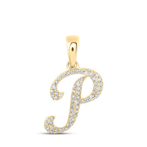 Diamond Initial & Letter Pendant | 10kt Yellow Gold Womens Round Diamond P Initial Letter Pendant 1/8 Cttw | Splendid Jewellery GND