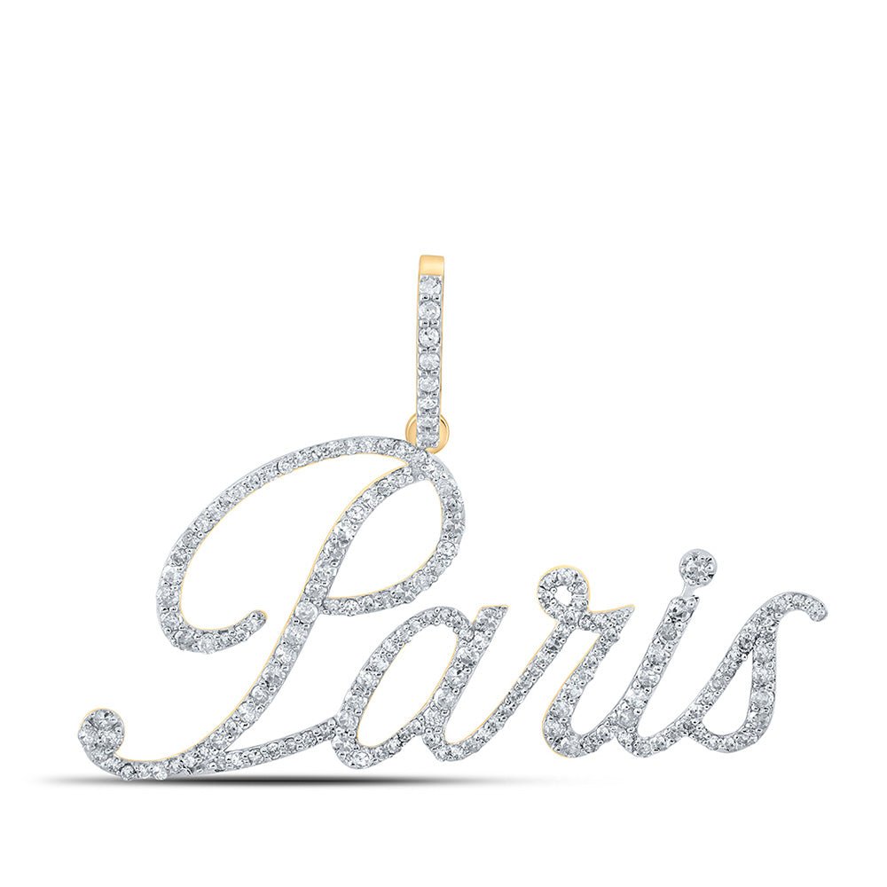 Diamond Initial & Letter Pendant | 10kt Yellow Gold Womens Round Diamond PARIS Name Pendant 3/4 Cttw | Splendid Jewellery GND