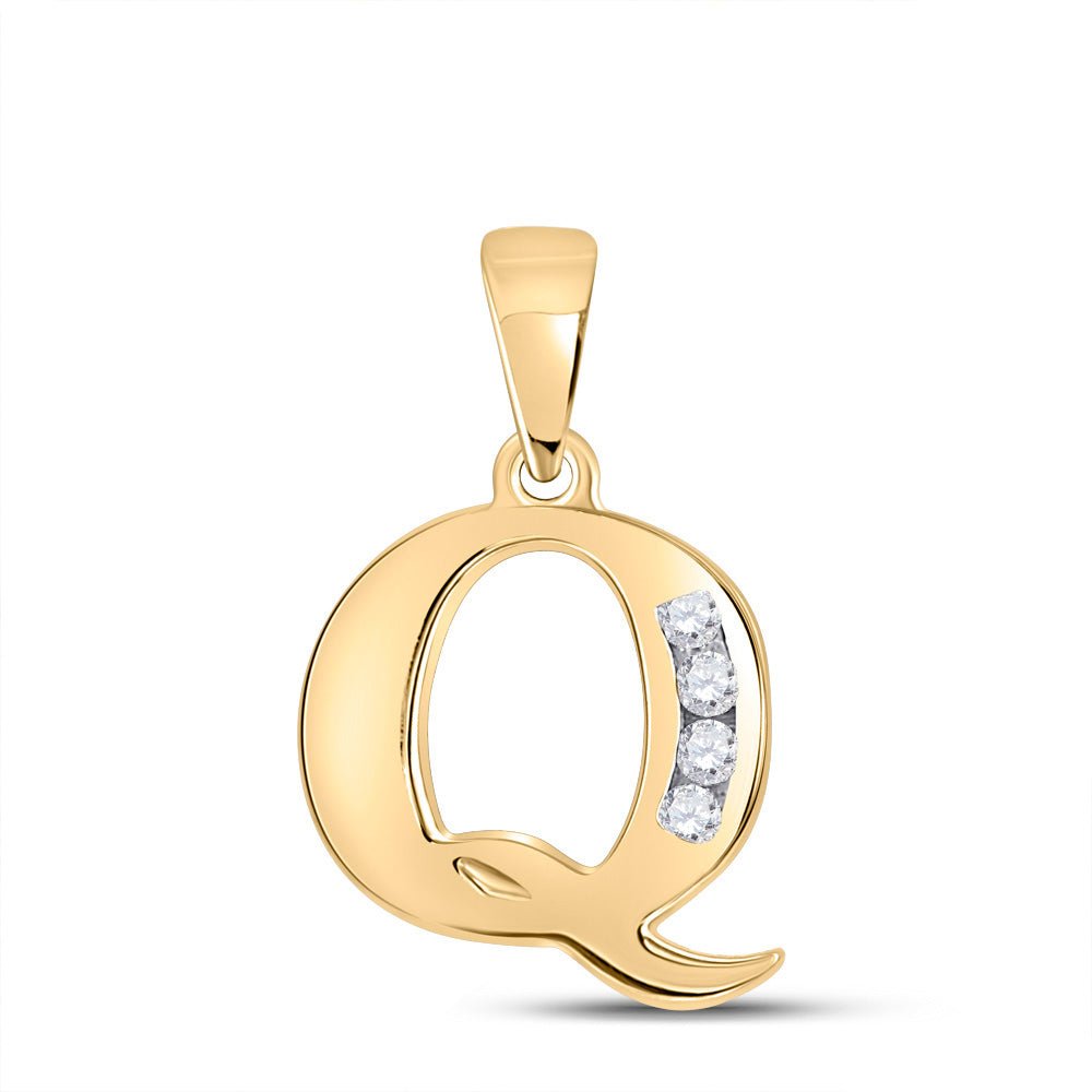 Diamond Initial & Letter Pendant | 10kt Yellow Gold Womens Round Diamond Q Initial Letter Pendant 1/20 Cttw | Splendid Jewellery GND