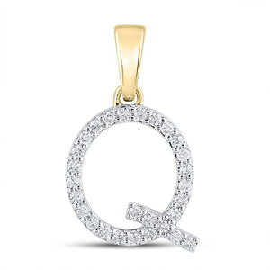 Diamond Initial & Letter Pendant | 10kt Yellow Gold Womens Round Diamond Q Initial Letter Pendant 1/5 Cttw | Splendid Jewellery GND