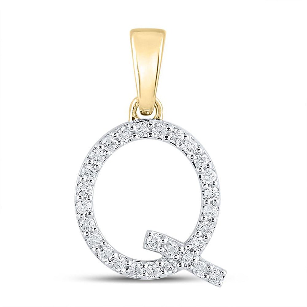 Diamond Initial & Letter Pendant | 10kt Yellow Gold Womens Round Diamond Q Initial Letter Pendant 1/5 Cttw | Splendid Jewellery GND