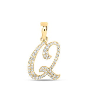 Diamond Initial & Letter Pendant | 10kt Yellow Gold Womens Round Diamond Q Initial Letter Pendant 1/8 Cttw | Splendid Jewellery GND