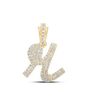 Diamond Initial & Letter Pendant | 10kt Yellow Gold Womens Round Diamond R Cursive Initial Letter Pendant 3/8 Cttw | Splendid Jewellery GND
