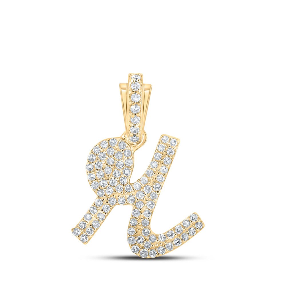 Diamond Initial & Letter Pendant | 10kt Yellow Gold Womens Round Diamond R Cursive Initial Letter Pendant 3/8 Cttw | Splendid Jewellery GND