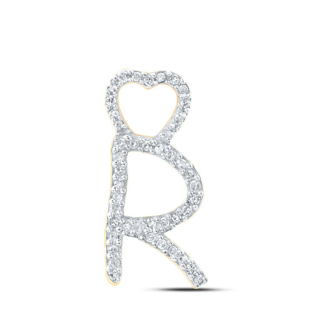 Diamond Initial & Letter Pendant | 10kt Yellow Gold Womens Round Diamond R Heart Letter Pendant 1/8 Cttw | Splendid Jewellery GND