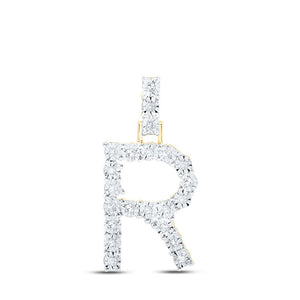 Diamond Initial & Letter Pendant | 10kt Yellow Gold Womens Round Diamond R Initial Letter Pendant 1/10 Cttw | Splendid Jewellery GND