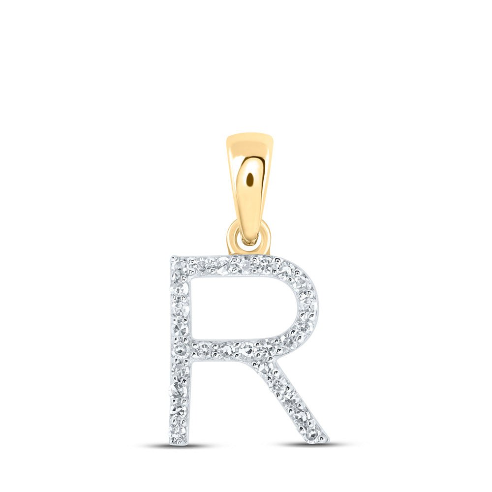 Diamond Initial & Letter Pendant | 10kt Yellow Gold Womens Round Diamond R Initial Letter Pendant 1/10 Cttw | Splendid Jewellery GND