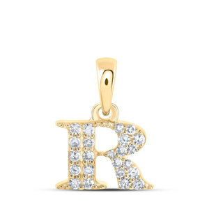 Diamond Initial & Letter Pendant | 10kt Yellow Gold Womens Round Diamond R Initial Letter Pendant 1/10 Cttw | Splendid Jewellery GND