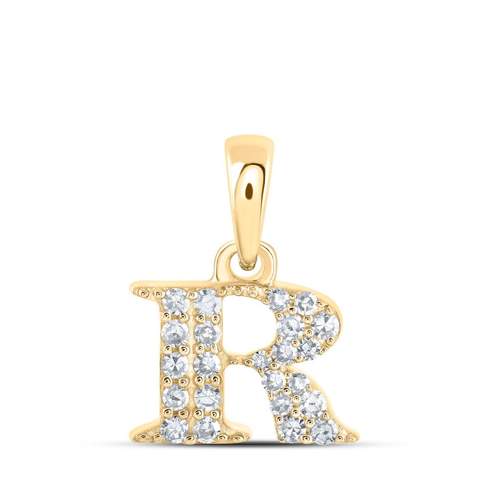 Diamond Initial & Letter Pendant | 10kt Yellow Gold Womens Round Diamond R Initial Letter Pendant 1/10 Cttw | Splendid Jewellery GND