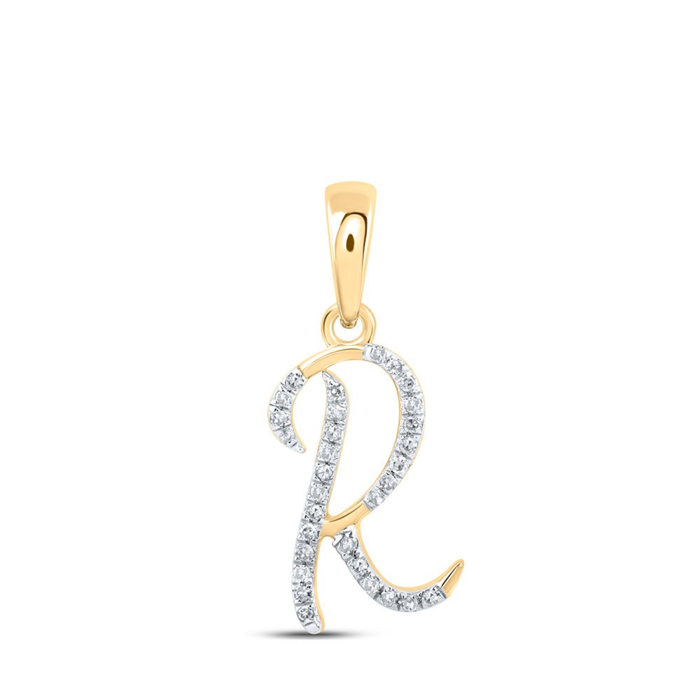 Diamond Initial & Letter Pendant | 10kt Yellow Gold Womens Round Diamond R Initial Letter Pendant 1/10 Cttw | Splendid Jewellery GND