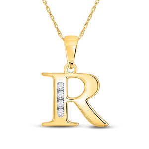 Diamond Initial & Letter Pendant | 10kt Yellow Gold Womens Round Diamond R Initial Letter Pendant 1/20 Cttw | Splendid Jewellery GND