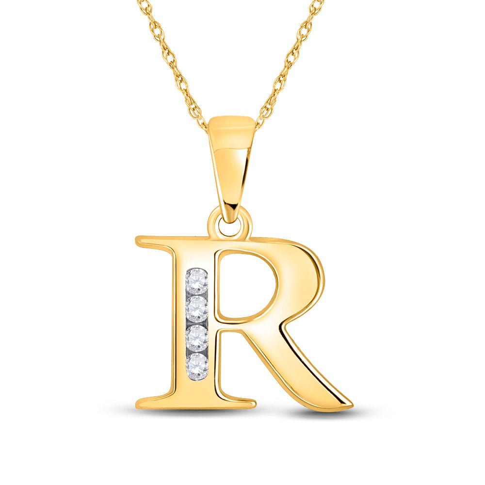 Diamond Initial & Letter Pendant | 10kt Yellow Gold Womens Round Diamond R Initial Letter Pendant 1/20 Cttw | Splendid Jewellery GND