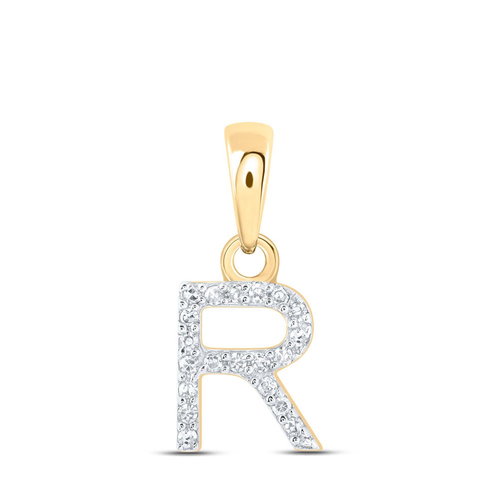 Diamond Initial & Letter Pendant | 10kt Yellow Gold Womens Round Diamond R Initial Letter Pendant 1/20 Cttw | Splendid Jewellery GND
