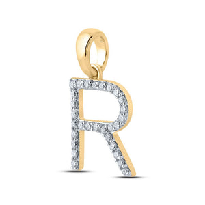 Diamond Initial & Letter Pendant | 10kt Yellow Gold Womens Round Diamond R Initial Letter Pendant 1/5 Cttw | Splendid Jewellery GND