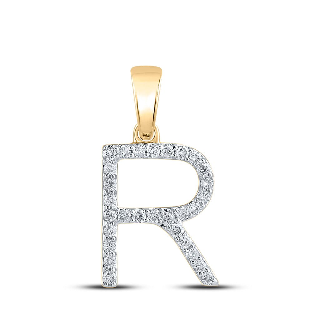 Diamond Initial & Letter Pendant | 10kt Yellow Gold Womens Round Diamond R Initial Letter Pendant 1/5 Cttw | Splendid Jewellery GND