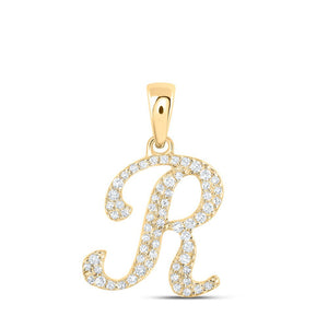 Diamond Initial & Letter Pendant | 10kt Yellow Gold Womens Round Diamond R Initial Letter Pendant 1/6 Cttw | Splendid Jewellery GND