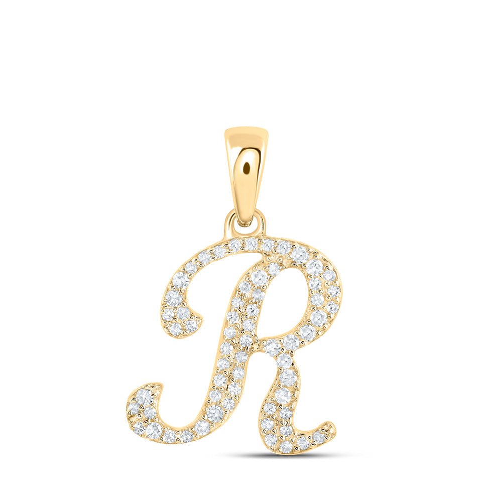 Diamond Initial & Letter Pendant | 10kt Yellow Gold Womens Round Diamond R Initial Letter Pendant 1/6 Cttw | Splendid Jewellery GND