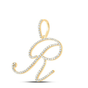 Diamond Initial & Letter Pendant | 10kt Yellow Gold Womens Round Diamond R Initial Letter Pendant 5/8 Cttw | Splendid Jewellery GND