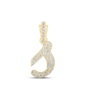 Diamond Initial & Letter Pendant | 10kt Yellow Gold Womens Round Diamond S Cursive Initial Letter Pendant 1/4 Cttw | Splendid Jewellery GND