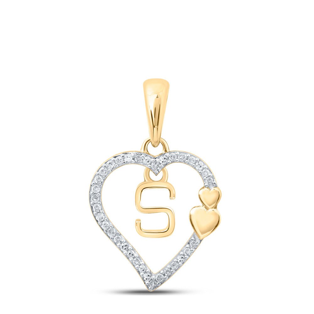 Diamond Initial & Letter Pendant | 10kt Yellow Gold Womens Round Diamond S Heart Letter Pendant 1/10 Cttw | Splendid Jewellery GND