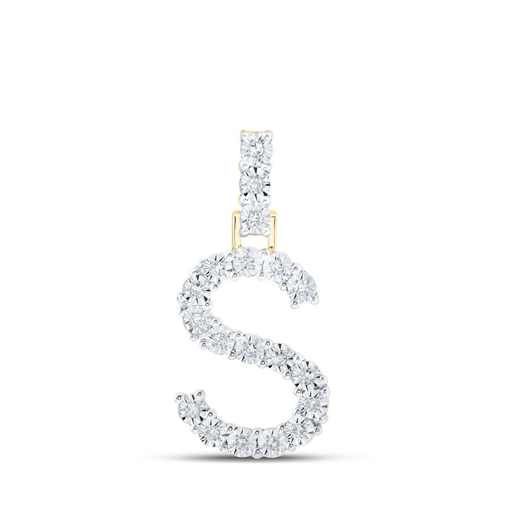 Diamond Initial & Letter Pendant | 10kt Yellow Gold Womens Round Diamond S Initial Letter Pendant 1/10 Cttw | Splendid Jewellery GND