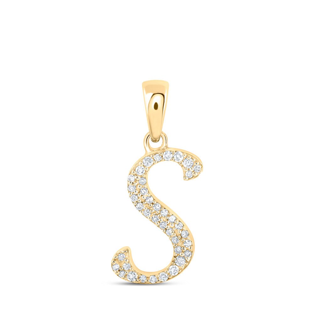 Diamond Initial & Letter Pendant | 10kt Yellow Gold Womens Round Diamond S Initial Letter Pendant 1/10 Cttw | Splendid Jewellery GND