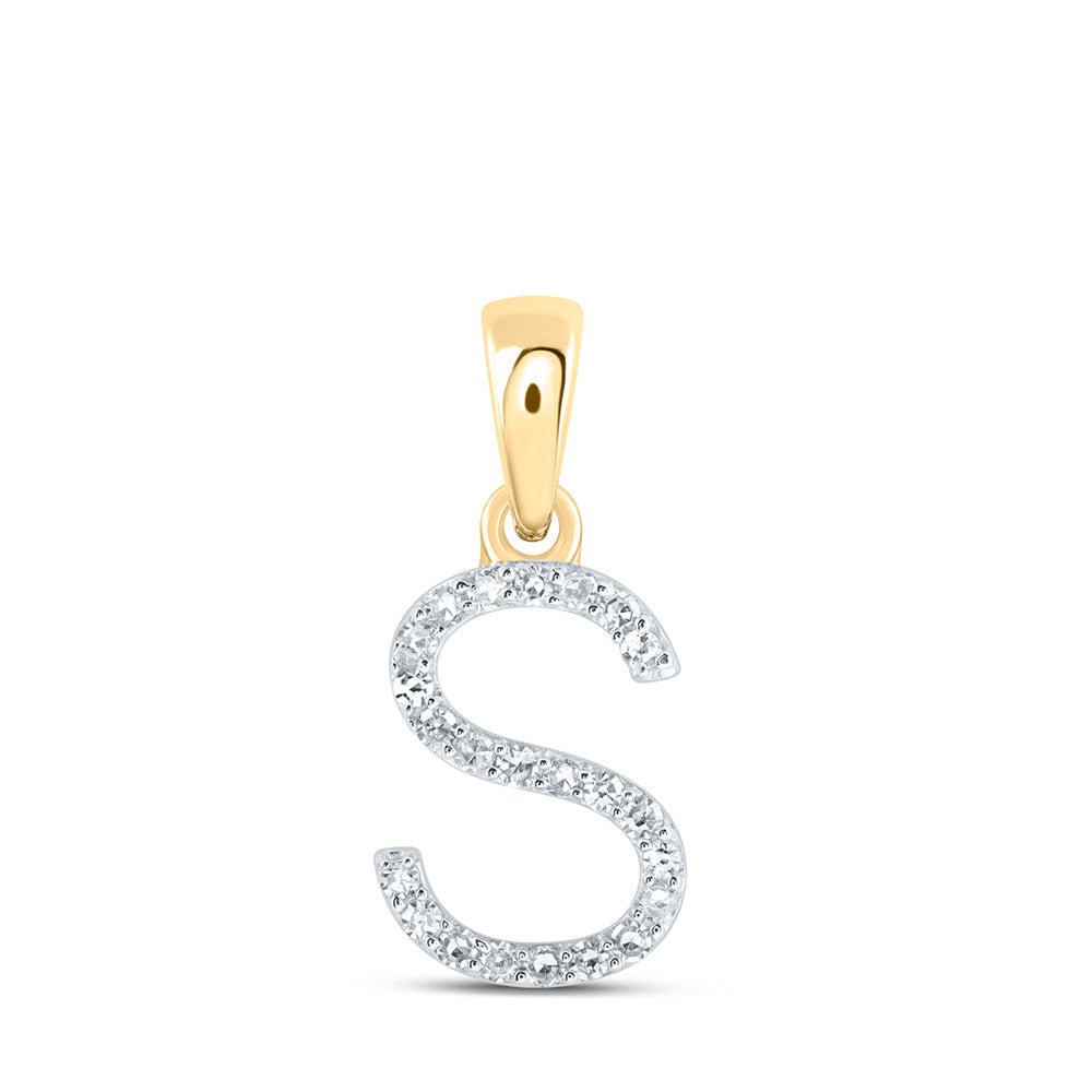 Diamond Initial & Letter Pendant | 10kt Yellow Gold Womens Round Diamond S Initial Letter Pendant 1/10 Cttw | Splendid Jewellery GND