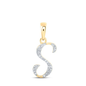 Diamond Initial & Letter Pendant | 10kt Yellow Gold Womens Round Diamond S Initial Letter Pendant 1/12 Cttw | Splendid Jewellery GND