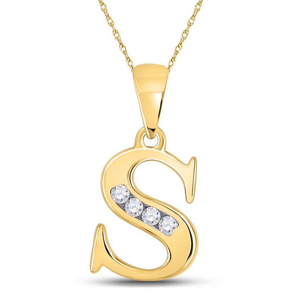 Diamond Initial & Letter Pendant | 10kt Yellow Gold Womens Round Diamond S Initial Letter Pendant 1/20 Cttw | Splendid Jewellery GND