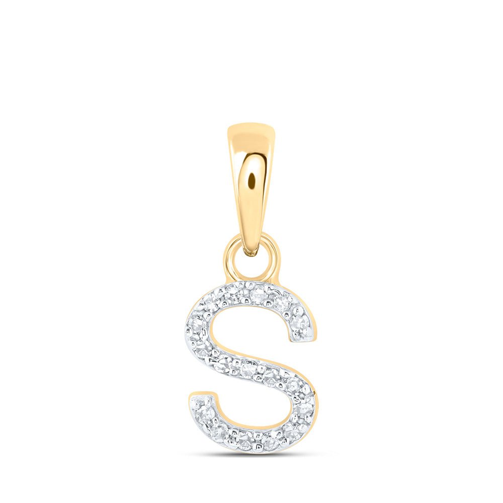 Diamond Initial & Letter Pendant | 10kt Yellow Gold Womens Round Diamond S Initial Letter Pendant 1/20 Cttw | Splendid Jewellery GND