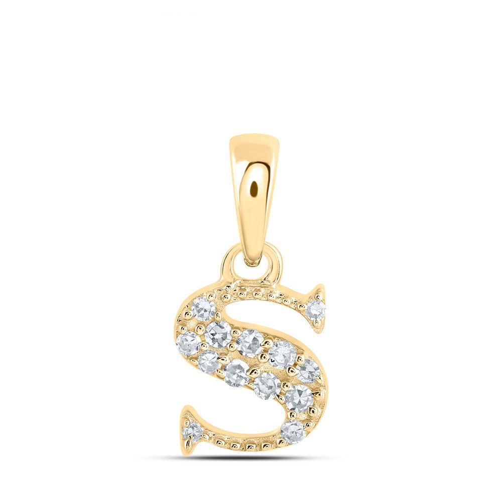 Diamond Initial & Letter Pendant | 10kt Yellow Gold Womens Round Diamond S Initial Letter Pendant 1/20 Cttw | Splendid Jewellery GND