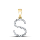 10kt Yellow Gold Womens Round Diamond S Initial Letter Pendant - Personalized Elegance product  Top View from Splendid Jewellery