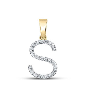 Diamond Initial & Letter Pendant | 10kt Yellow Gold Womens Round Diamond S Initial Letter Pendant 1/5 Cttw | Splendid Jewellery GND