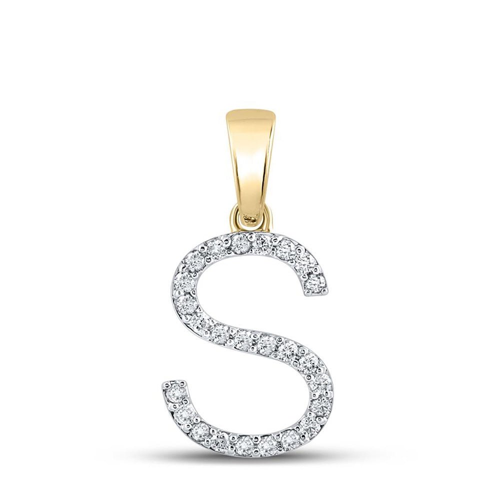 Diamond Initial & Letter Pendant | 10kt Yellow Gold Womens Round Diamond S Initial Letter Pendant 1/5 Cttw | Splendid Jewellery GND