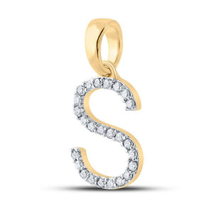 Diamond Initial & Letter Pendant | 10kt Yellow Gold Womens Round Diamond S Initial Letter Pendant 1/5 Cttw | Splendid Jewellery GND