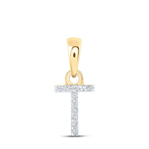 Diamond Initial & Letter Pendant | 10kt Yellow Gold Womens Round Diamond T Initial Letter Pendant .02 Cttw | Splendid Jewellery GND