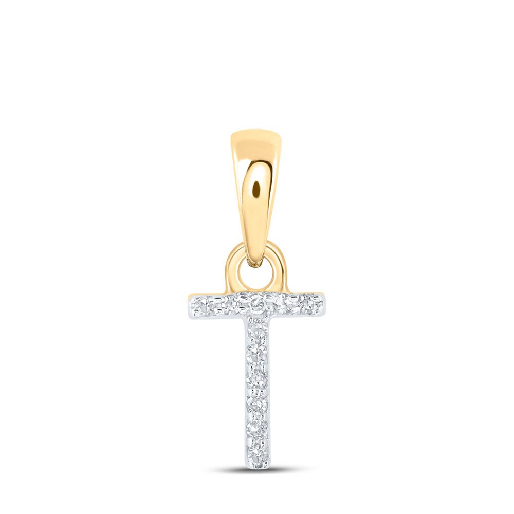 Diamond Initial & Letter Pendant | 10kt Yellow Gold Womens Round Diamond T Initial Letter Pendant .02 Cttw | Splendid Jewellery GND