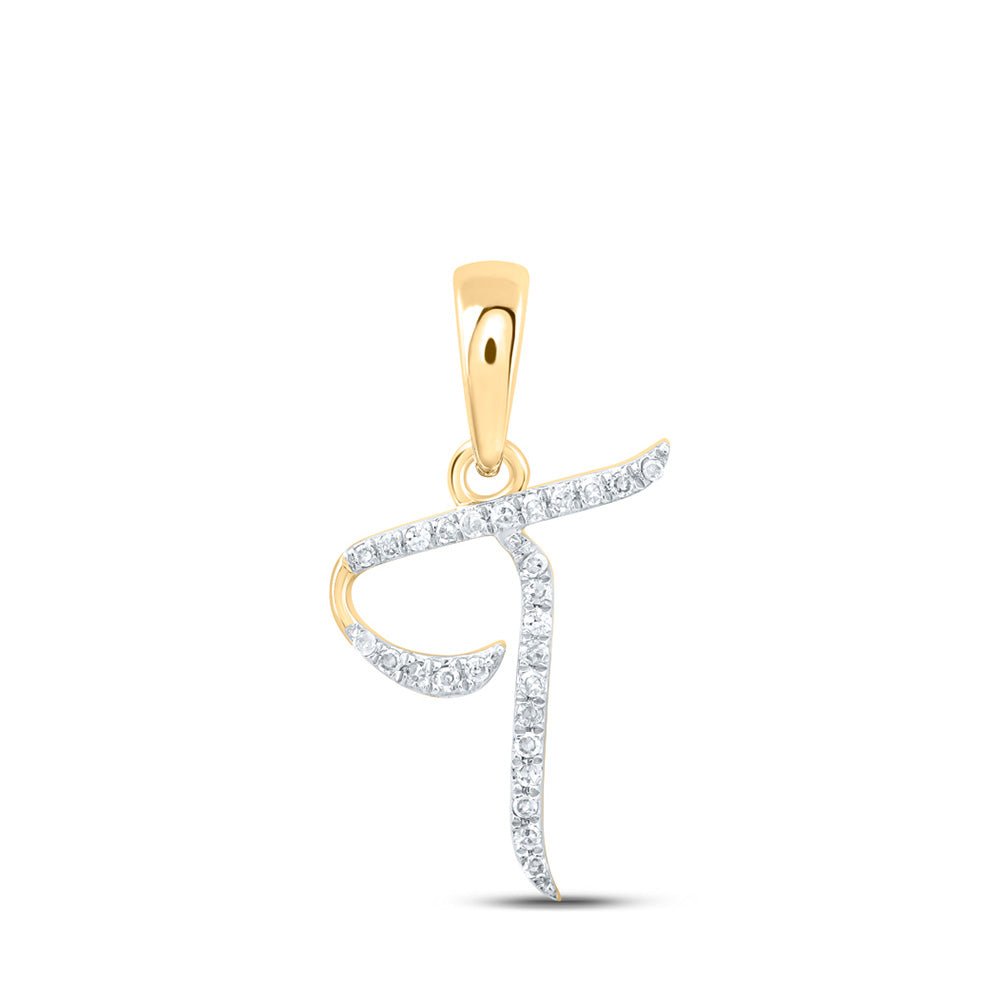 Diamond Initial & Letter Pendant | 10kt Yellow Gold Womens Round Diamond T Initial Letter Pendant 1/12 Cttw | Splendid Jewellery GND