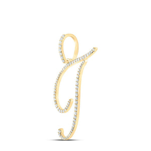 Diamond Initial & Letter Pendant | 10kt Yellow Gold Womens Round Diamond T Initial Letter Pendant 3/8 Cttw | Splendid Jewellery GND