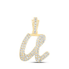 10kt Yellow Gold Diamond U Cursive Initial Pendant - Personalized Elegance and Dazzling Brilliance - Top View