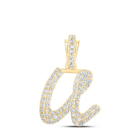 10kt Yellow Gold Diamond U Cursive Initial Pendant - Personalized Elegance and Dazzling Brilliance - Top View