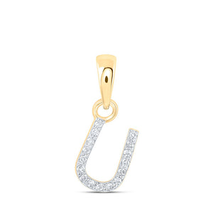 Diamond Initial & Letter Pendant | 10kt Yellow Gold Womens Round Diamond U Initial Letter Pendant .03 Cttw | Splendid Jewellery GND