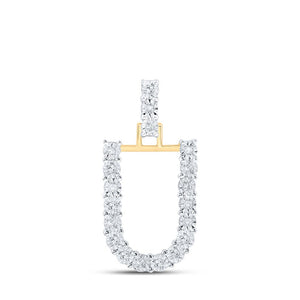 Diamond Initial & Letter Pendant | 10kt Yellow Gold Womens Round Diamond U Initial Letter Pendant 1/10 Cttw | Splendid Jewellery GND