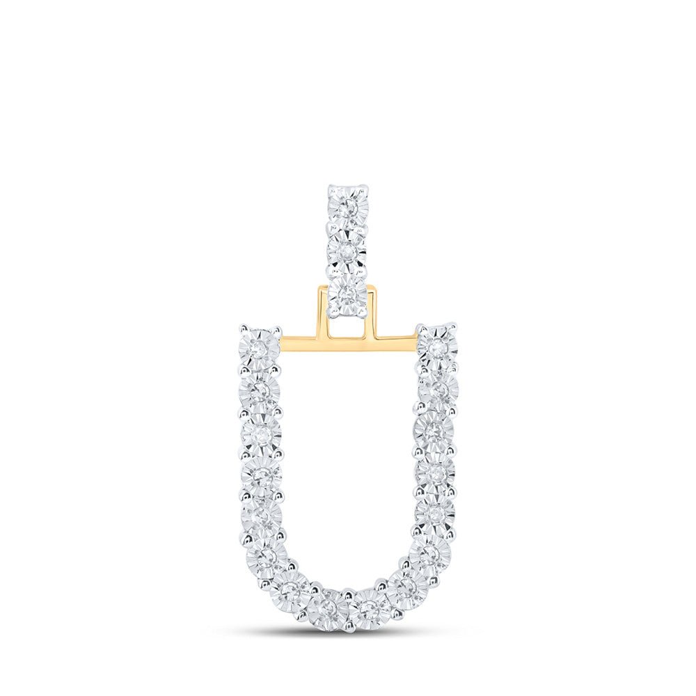 Diamond Initial & Letter Pendant | 10kt Yellow Gold Womens Round Diamond U Initial Letter Pendant 1/10 Cttw | Splendid Jewellery GND